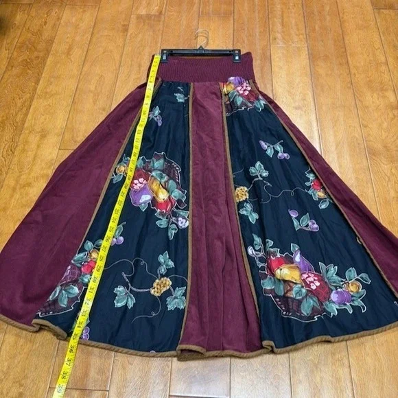 Jeanne Marc Vintage Cottage Renaissance Corduroy Patchwork Maxi Skirt Size P 4/6 - Picture 3 of 5